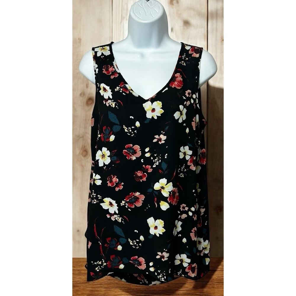 Chelsea & Theodore Floral V-Neck Blouse Sz Small Sleeveless Top Loose Fit